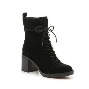 Vince Camuto Black Lace-Up Block Heel Combat Boots
